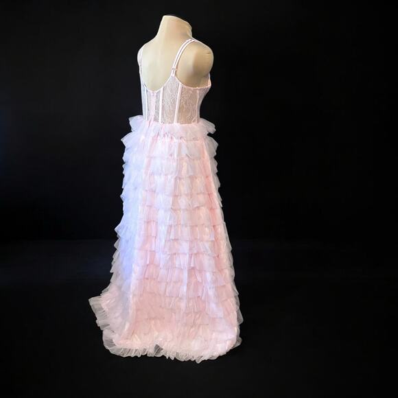 Crystal Doll "Juliet” Formal Gown Size 15 Lace Bodice Ruffle Skirt Baby Pink - Picture 4 of 12